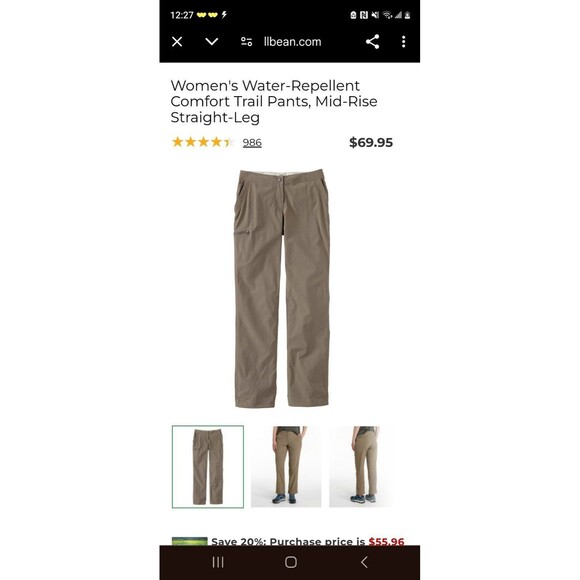 L.L. Bean water repellent comfort trail pants mid rise straight leg size 10 M/T - Picture 2 of 7